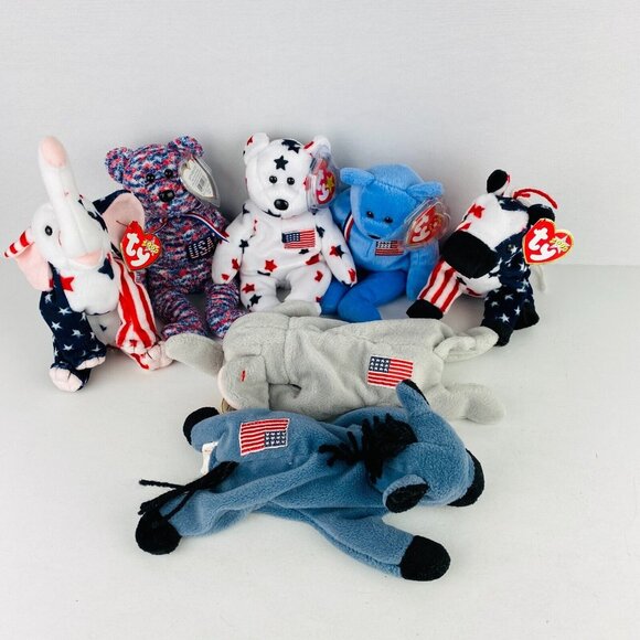 Ty Beanie Baby Babies Lot Of Patriotic Animals America Lefty Righty USA Glory + - Picture 2 of 4